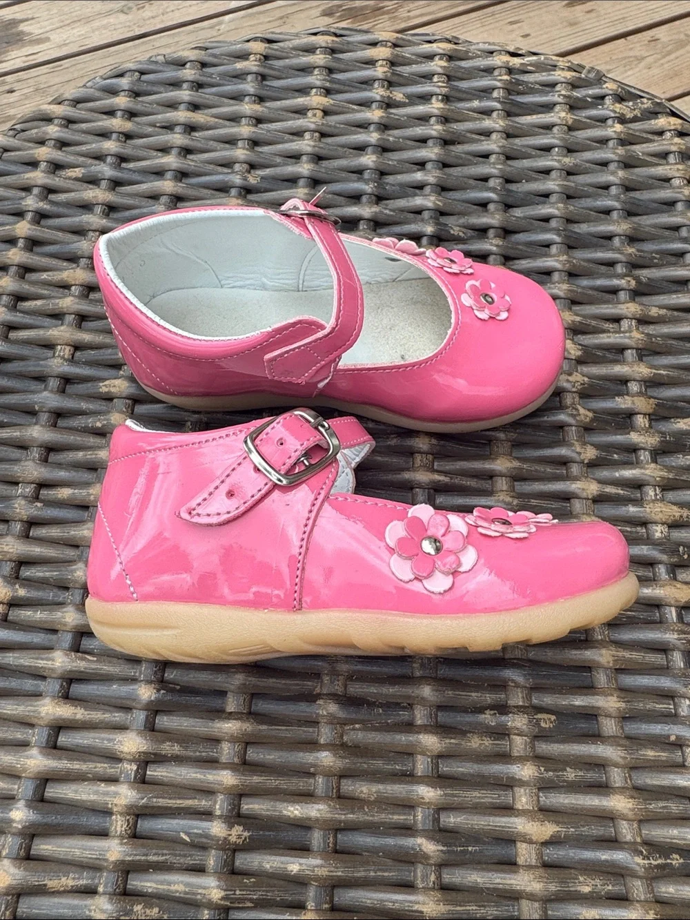 Girls Pink Mary Jane Dress Shoes with Flower Accent